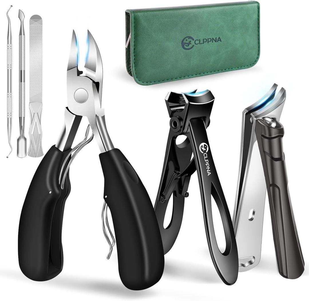 Toenail Clippers for Seniors Thick Toenails, CLPPNA Large Toe Nail Clippers Set for Men with Wide Jaw, Sharp Heavy Duty Ingrown Toenail Clippers Nail Cutter, Long Handle with Slanted Curved Blade