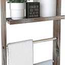 J JACKCUBE DESIGN Rustic Wood Wall Mount Towel Rack with Shelf, Blanket Ladder for Bathroom, Kitchen Hand Towels Holder, Stainless Towel Bar Hanger Farmhouse Decor - MK576A