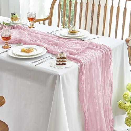 IVAPUPU 2 Pcs Cheesecloth Table Runner - 10ft Pink Boho Gauze Cheese Cloth Table Runners for Baby Shower Decoration Wedding Party Summer Garden Farmhouse