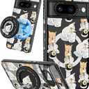 Lotadilo Cute for Google Pixel 8 Case - Compatible with Magsafe Magnetic Ring Holder Stand Kickstand for Women Girls Girly Funny Fashion Pretty TPU Phone Covers Cat Cafei Design