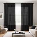 Black Linen Curtains 84 inches Long 2 Panels for Bedroom Back Tab Light Filtering Privacy Sheer Black Curtains Muslin Look Modern Farmhouse Cotton Textured Gauze Curtain for Living Room 2 Panel Set