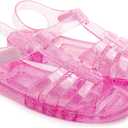 Toddler Sandals Jelly Shoes Girls Unisex Boy Flat Retro Slides Clear Kids Water Slippers Slingback Summer Beach Size 8 Adjustable Buckle Glitter Dress Soft (Pink)