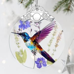 2 x Christmas Ornament, Stained Glass Ornament, Christmas Ornaments for Tree, Hummingbird Hanging Ornaments for Home Decor & Xmas Decorations Holiday Decor, Gift Ideas, Perfect Holiday & Xmas Gifts