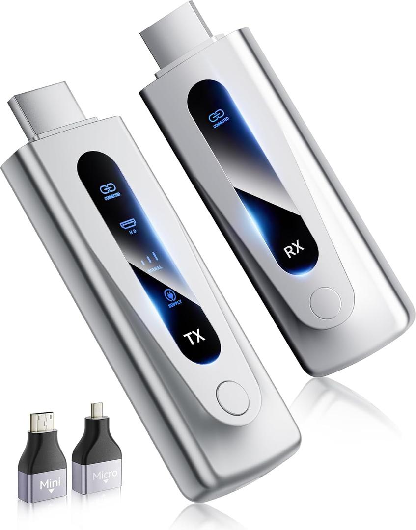 2025 Latest Generation Wireless HDMI Transmitter and Receiver 4K - Upgraded Chipset & Extended Range 394FT/120M, Plug&Play 2.4G/5.8G Dual Band, 4K Decode 1080P@60Hz, Video/Audio to Monitor from PC (Gold)