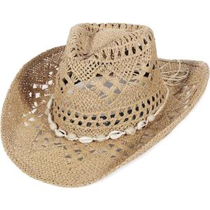 GEMVIE Turquoise Straw Cowboy Hat for Men Women Summer Western Cowgirl Hat Woven Hollow Out Wide Brim Hat (7-7 1/4)