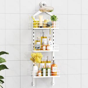 ODesign 3 Tier Height-Adjustable Shower Caddy Hanging Anti-Swing-Over The Shower Head Caddy-Storage Organizer Bathroom Shelves Basket - White