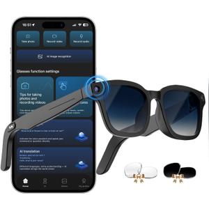 AI Smart Glasses with ChatGPT, 8MP Camera Glasses with Camera and Audio, AI Translation Sunglasses with 164 Languages, Bluetooth Sunglasses with Voice/Calling, 8-Hour Music,Gradient Blue