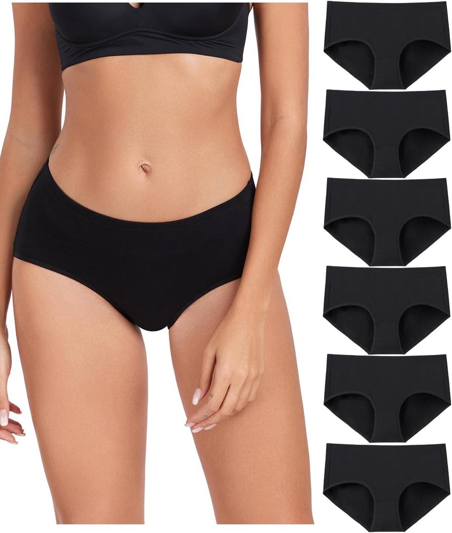 wirarpa Women's Underwear Cotton Hipster Panties Ladies Panties 6 Pack (Regular & Plus Size) (Large, Black)