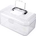 MyGift Reptile Carrier Critter Keeper Terrarium 9.5 x 6 Inch Clear Portable Tank with Black Carrying Handle, Transparent Travel Case for Insects Arachnids Amphibians