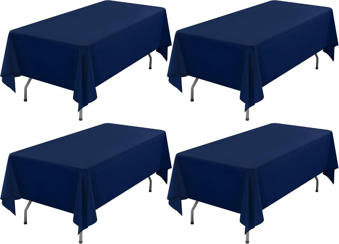 Showgeous 4 Pack Navy Blue Rectangle Tablecloths, 60 x 126 Inch, Wrinkle Resistant, Washable Polyester, Perfect for 8 Foot Table, Wedding, Dining, Party