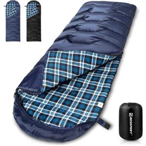 Bessport Sleeping Bag Winter | Flannel Lined 18 - 32 Extreme 3-4 Season Warm & Cool Weather Adult Sleeping Bags Large | Lightweight, Waterproof for Camping, Backpacking, Hiking