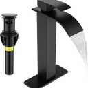 Fransiton Tall Vessel Sink Faucet Matte Black Faucet for Bathroom Sink Tall Waterfall Bathroom Faucet Single Handle 1 or 3 Hole Wash with Pop-up Drain