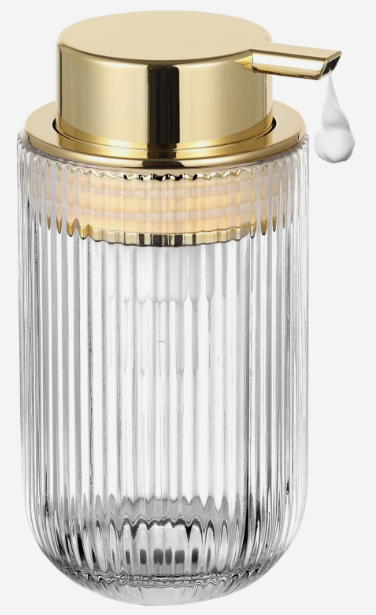 Glass Foam Soap Dispenser, Refillable Foaming Dispenser with Gold Pump, Foam Hand Soap Dispenser for Bathroom Kitchen, Modern Home Bathroom Decor （Foam Type/Clear）