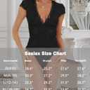 Saslax Women's Sexy Deep V Neck Lace Bodysuit Short Sleeve Double Lined Thong Body Suit for Going Out Date Night Club (Black, L)