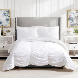 Modern Heirloom Emily Texture (White) 2-Piece Comforter Set, Ruched All Seasons Bedding, Machine Washable - Twin/Twin XL Size