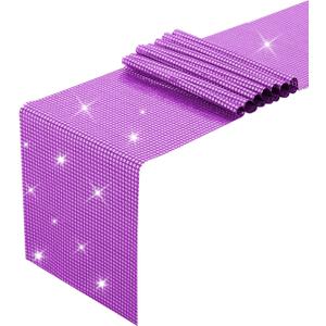 2 x XCHI Purple Glitter Sequin Mirror Table Runner Table Decoration for Wedding Party Singles Dance Home Kitchen Decor 13x36 Inch