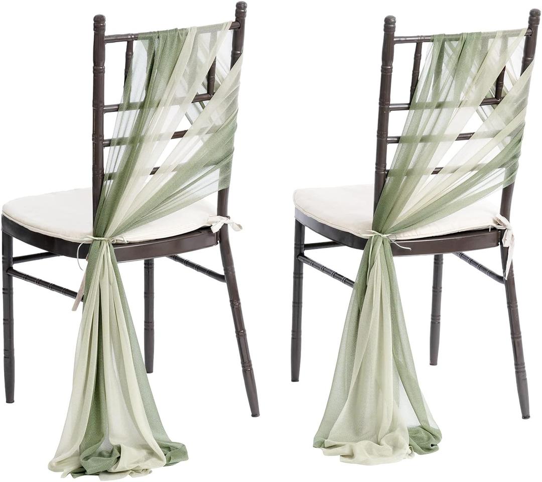 Ling's Moment Wedding Chiffon Chair Sashes Cover Aisle Decorations Draping Fabric Wrinkle-Free with Tie 16 Pcs Sage & Milky Green for Party Ceremony Reception Floral Arrangement Banquet Outdoor Decor