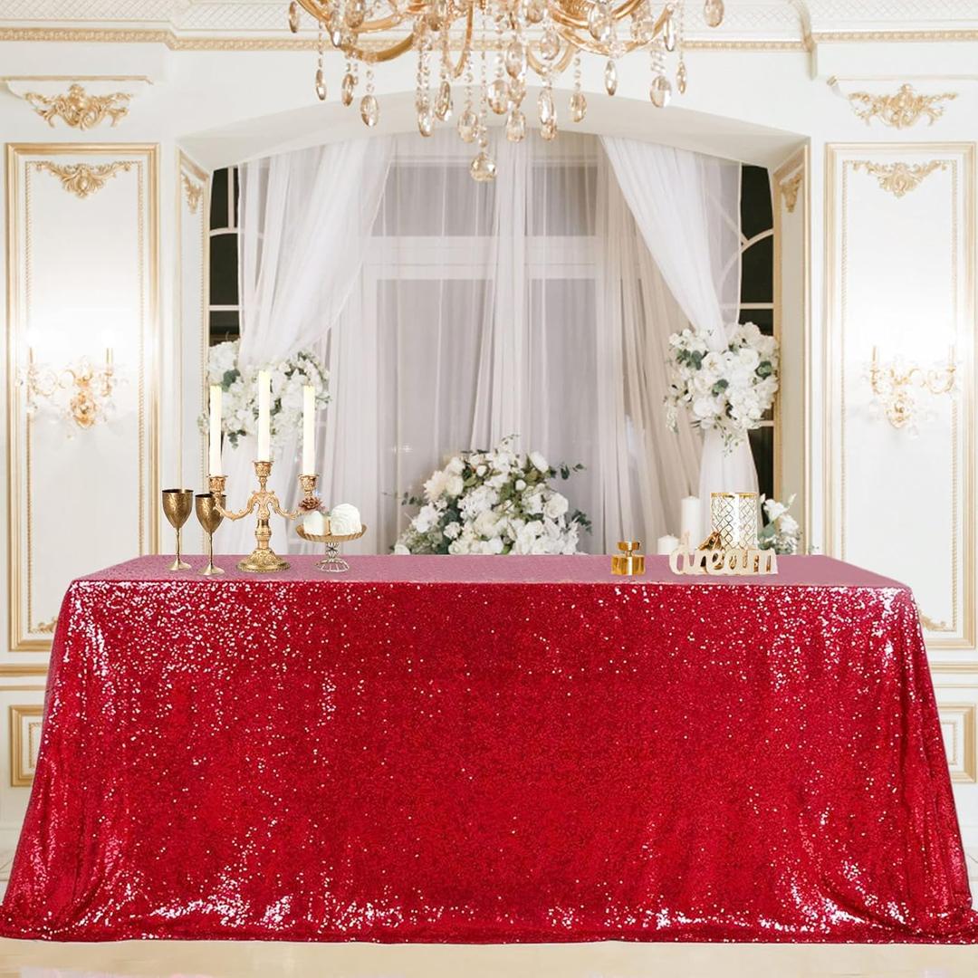 B-COOL Red Sequin Tablecloth Parties Cloth Christmas Table Cloths 50x80 Inches Sequin Fabric Overlay Sparkly Sequined Fabric Holiday Decoration