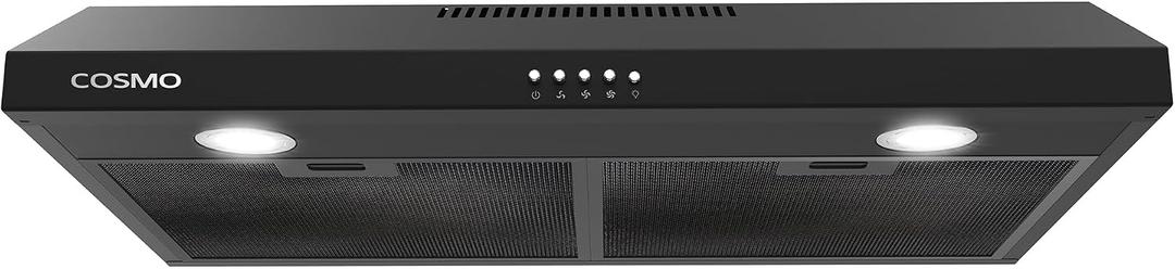 COSMO COS-5U30-BK 30 in. Delta Collection Ducted Under Cabinet Range Hood, Button Controls, Reusable Filters, LED Lights in Matte Black