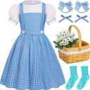 G.C Girls Blue Plaid Costume Kids Book Storybook Character Dress Up Outfits Halloween Cosplay Role Play Birthday Gifts (1203-5 Years)