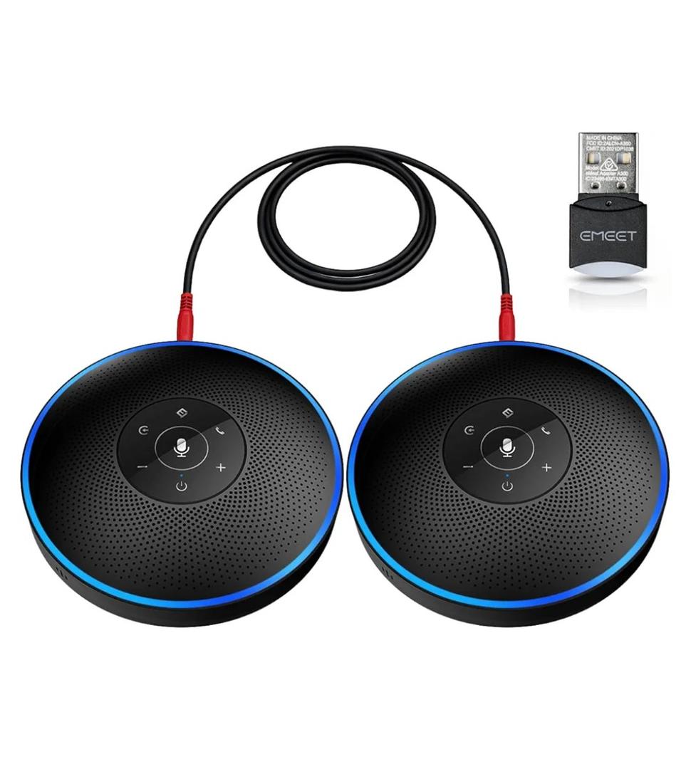 EMEET Bluetooth Speakerphone - Daisy Chain/Use Alone up to 16 attendees, M220 Professional Wireless Speakerphone 360°Voice Pick-up 8 AI Noise Cancellation Mics Skype Speakerphone for Conference Calls