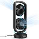 DR.PREPARE Small Tower Fan Oscillating Table Fans with 270 Tilt, 105 Oscillating, 3 Speeds and 3 Auto-Off Timer, Portable USB Powered Desk Fan for Bedroom Office Home Desk, Powerful Airflow 15 Inch