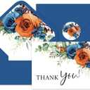 Whaline 36Pcs Watercolor Floral Thank You Cards with Envelopes and Stickers Blue Floral Greeting Cards Rose Flower Blank Note Card for Party Supplies