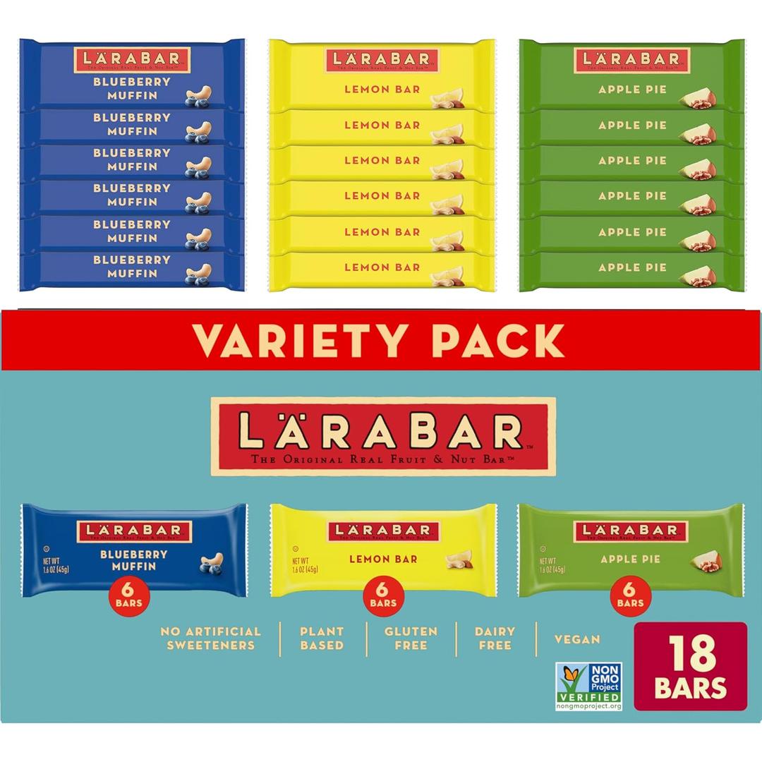 LARABAR Fruit & Nut Bars Variety Pack 18 Count (1.6 oz Each), Blueberry Muffin Lemon Apple Pie, Vegan Gluten Free Dairy Free Plant Based, Granola Snack Bars Breakfast Snacks For Adults (EXP 01/08/26)