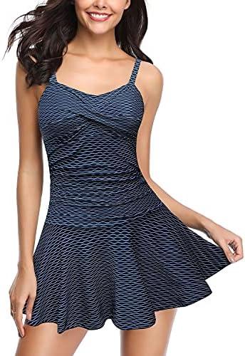 SHEKINI Women's Crossover Ruched Skirt One Piece Swimdress Swimsuit Bathing Suit XL