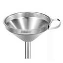 Lakatay 5-Inch Food Grade Stainless Steel Kitchen Funnel with Strainer Filter for Transferring of Liquid Dry Ingredients and Metal Cooking Funnel—Silver