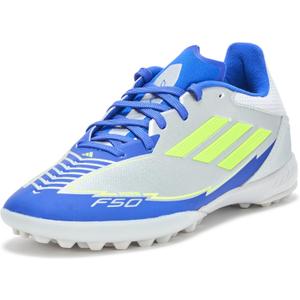 Adidas Unisex-Adult F50 League Messi Turf (10 Women/9 Men, Silver Metallic/Solar Yellow/Lucid Blue)