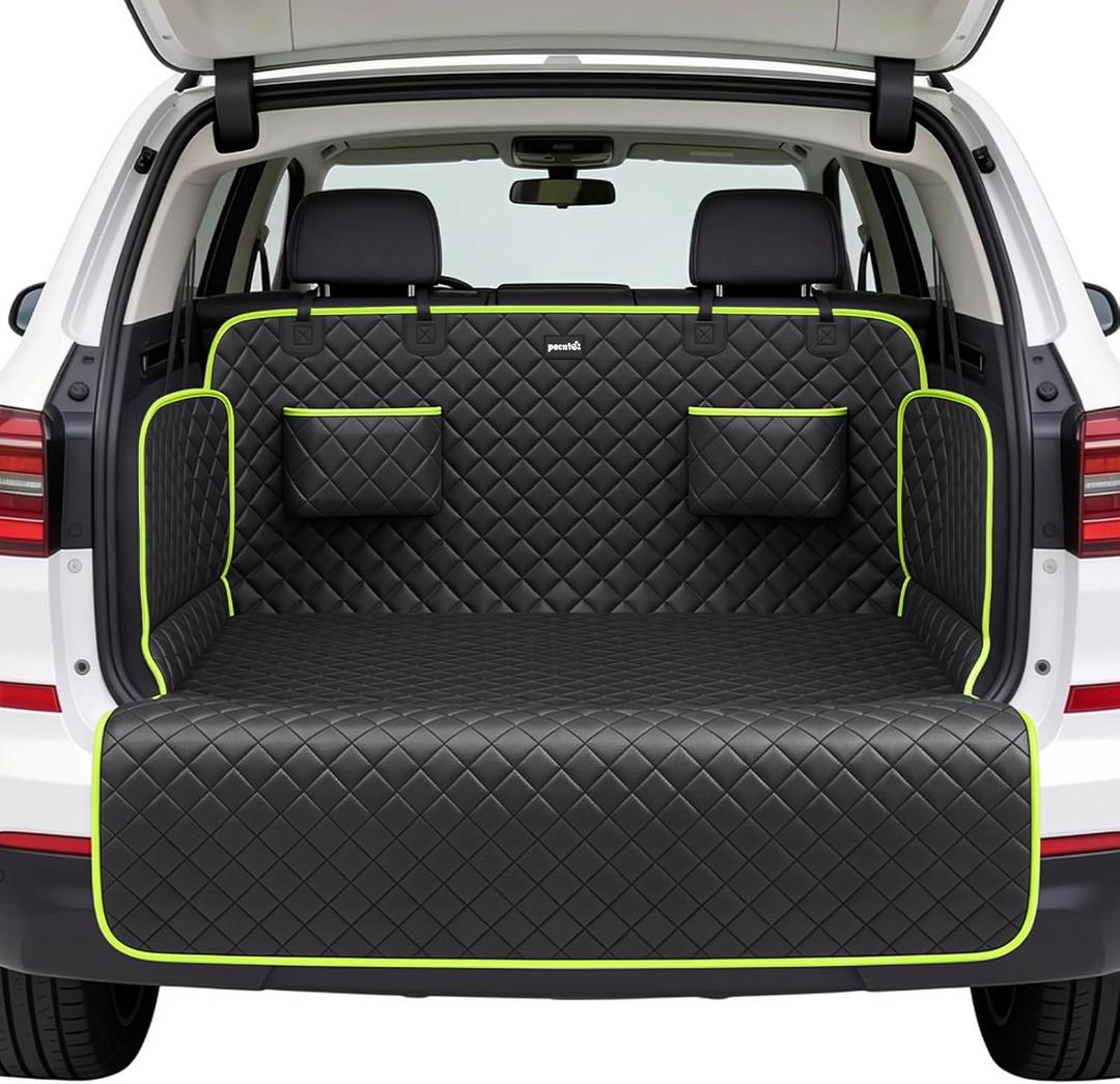 SUV Cargo Liner for Dogs, Upgraded Scratch-proof Leather 14.17" Heightened Side Flaps, 53.15" x40.55" Waterproof Non-Slip Trunk Liner with Bumper Flap, Universal Fit for SUVs Sedans Vans 3-Row SUV