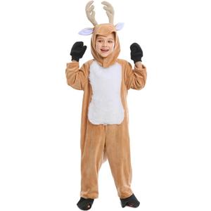 EVGVAT Kids Christmas Reindeer Costume Deer Animal Outfits Onesie Party for Boys and Girls (5-7Years)