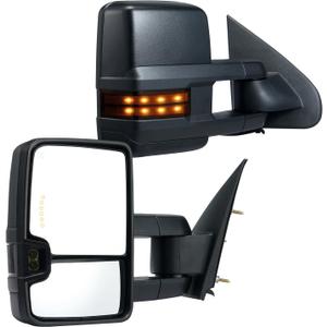 VEVOR Towing Mirrors, Left & Right Pair Set for Chevrolet Silverado (2003-2007)/GMC/Cadillac, Power Heated with Signal Light & LED Driving Light, Manual Telescoping Folding, and Heating Defrost, Black
