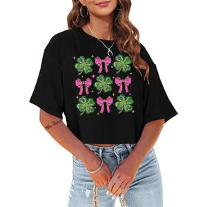 St Patricks Day Shirt Women Crop: Sexy Saint Patricks Day Crop Tops Funny Shamrock Tshirt Irish Graphic Tee (Small, Black01)