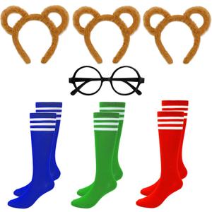 7 Pcs Chipmunk Costume Set,Include Chipmunk Ears Headband Black Round Frame Glasses Knee-High Socks for Halloween Party Animal Costume