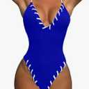 WODECASA Women's V Neck High Cut One Piece Swimsuit Ribbed Criss Cross Tie Back Bathing Suit Monokini, Small