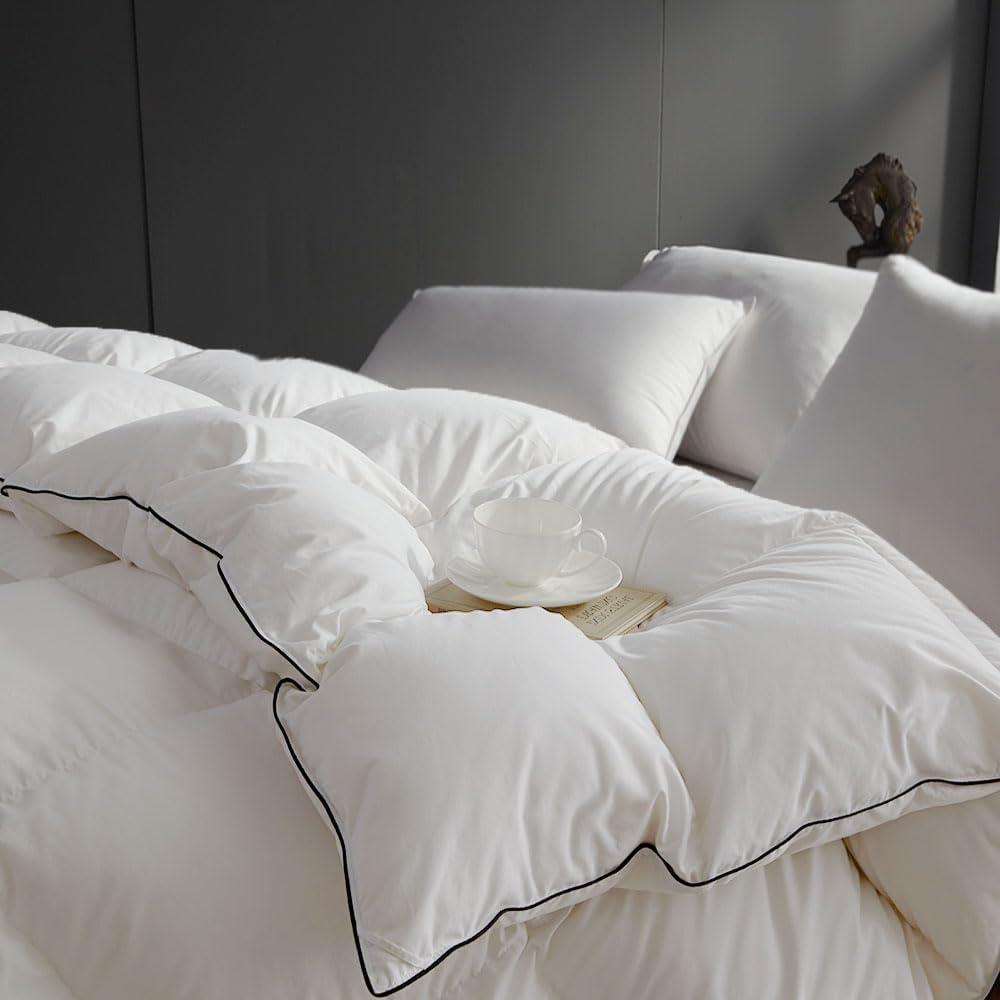 Noiseless Queen Size Down Comforter,Medium Weight All-Season Duvet Insert with 8 Loops,Luxury Bedding Comforter, White,90"x90"