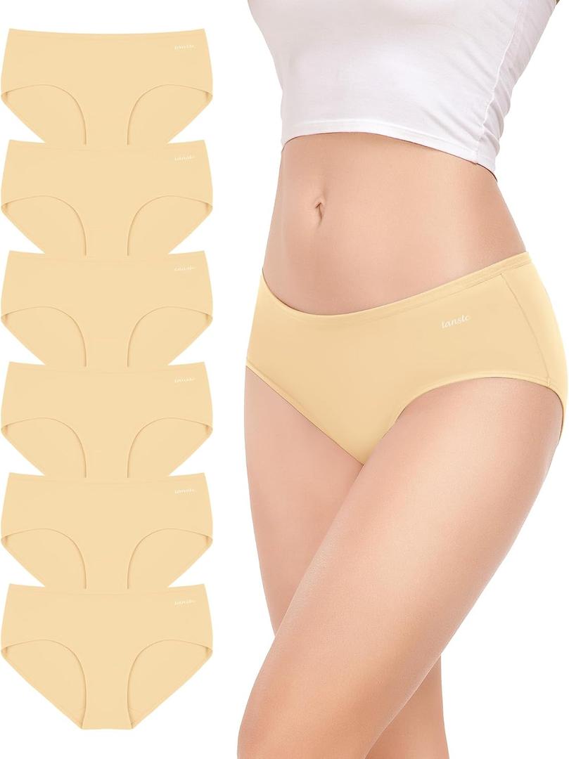 TANSTC Womens Underwear Low Rise Cotton Hipster Panties Soft Stretch Briefs Breathable Ladies Underpants 6 Pack (Beige, M)