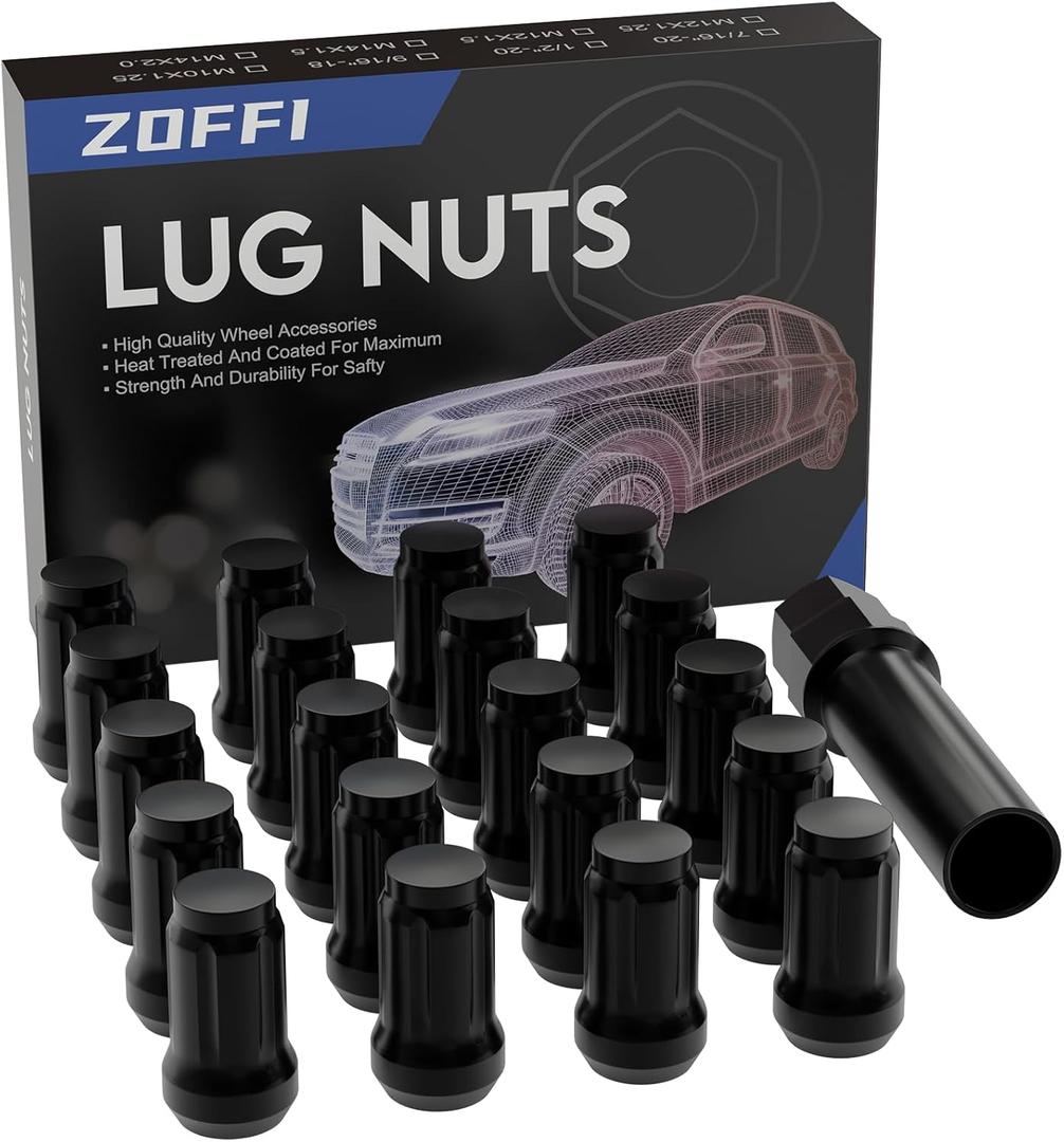 ZOFFI Black M12x1.25 Spline Lug Nuts 20pcs with Socket Replacement for 1988-2021 Nissan Maxima, 1993-2021 Altima, 1982-2015 Sentra, 2008-2015 Rogue, 2011-2015 Juke Aftermarket Wheels