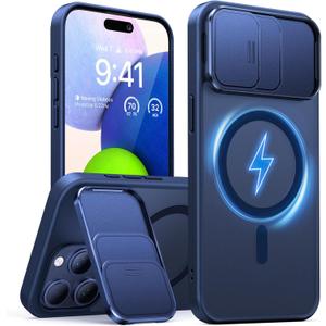 TORRAS Magnetic Camera Cover Stand ONLY for iPhone 15 Pro Max Case with, [15FT Mil-Grade Protection] [Fit for MagSafe] [360 Spin Kickstand] Slim Phone Case 15 Pro Max Phone Case, Blue