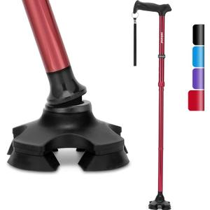 REHAND Walking Cane for Men & Women - Foldable, Adjustable, Lightweight, Self Standing Pivot Walking Cane, Soft Handle Grip, with Travel Bag, Walking Sticks for Seniors & Adults (Red)