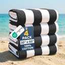 LANE LINEN Beach Towels 4 Pack - 520 GSM, (30" x 60") 100% Cotton Pool Towel for Adults - Thick & Highly Absorbent Extra Large Beach Towel - Super Soft & Quick Dry Cabana Stripe Pool Towel Set - Grey