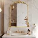 Growsun Vintage Gold Arched Mirror, 24x36 Antique Baroque Ornate Wall Mirror Decor with Full Metal Frame for Fireplace/Entryway/Living Room/Bathroom