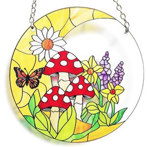 Mushroom Moon Stained Glass Suncatcher Home Decor, Mushroom Plant Lover Gifts for Women, Birthday Gifts for Mom Grandma Mothers