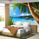Beach Mural Ocean Backgrounds Coastal Beachy Wallpaper Extra Large Wall murals for Bedroom Living Roomnot Peel and Stick-151"x105"