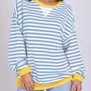 Women Striped Oversized Sweatshirt Long Sleeve Crewneck Hoodies Shirts 2024 Fall Pullover Top Trendy Preppy Clothes (L)