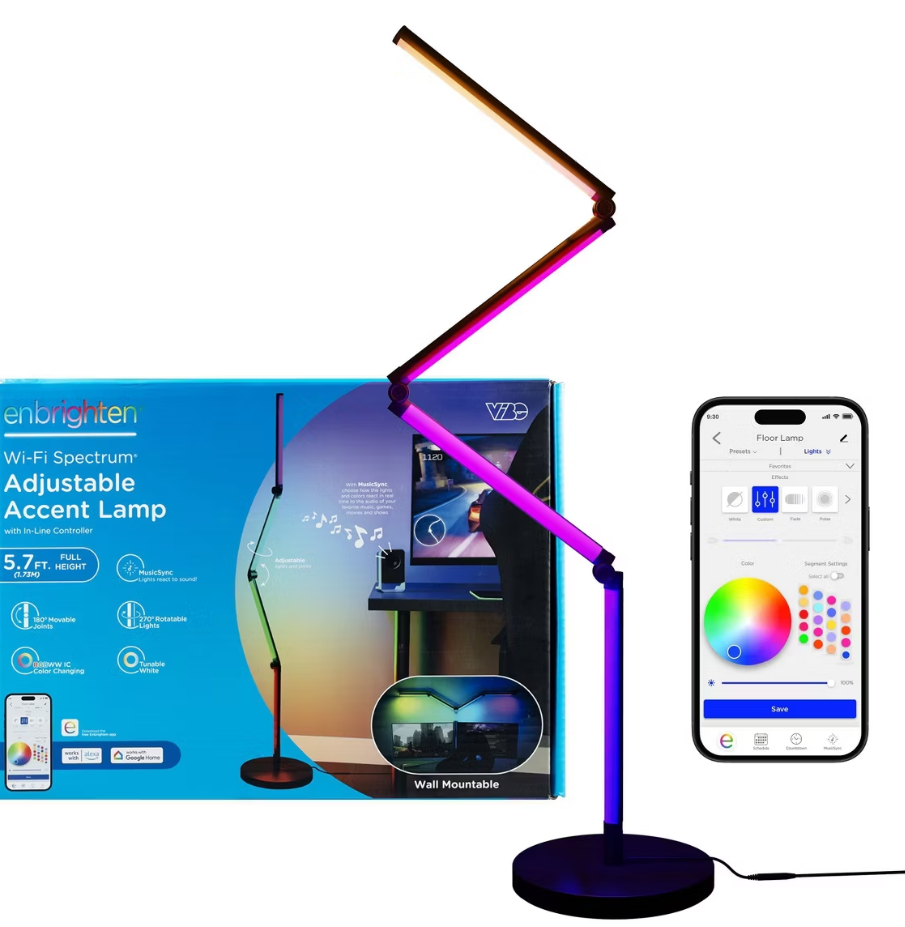 Enbrighten Vibe Wi-Fi Spectrum RGBWIC Adjustable Accent Lamp with Music Sync & Color Changing: Indoor Metal Electric Decorative Lantern
4.7 out of 5 stars with 17 reviews Enbrighten Vibe Wi-Fi Spectrum RGBWIC Adjustable Accent Lamp with Music Sync & Color Changing: Indoor Metal Electric Decorative Lantern
4.7 out of 5 stars with 17 reviews