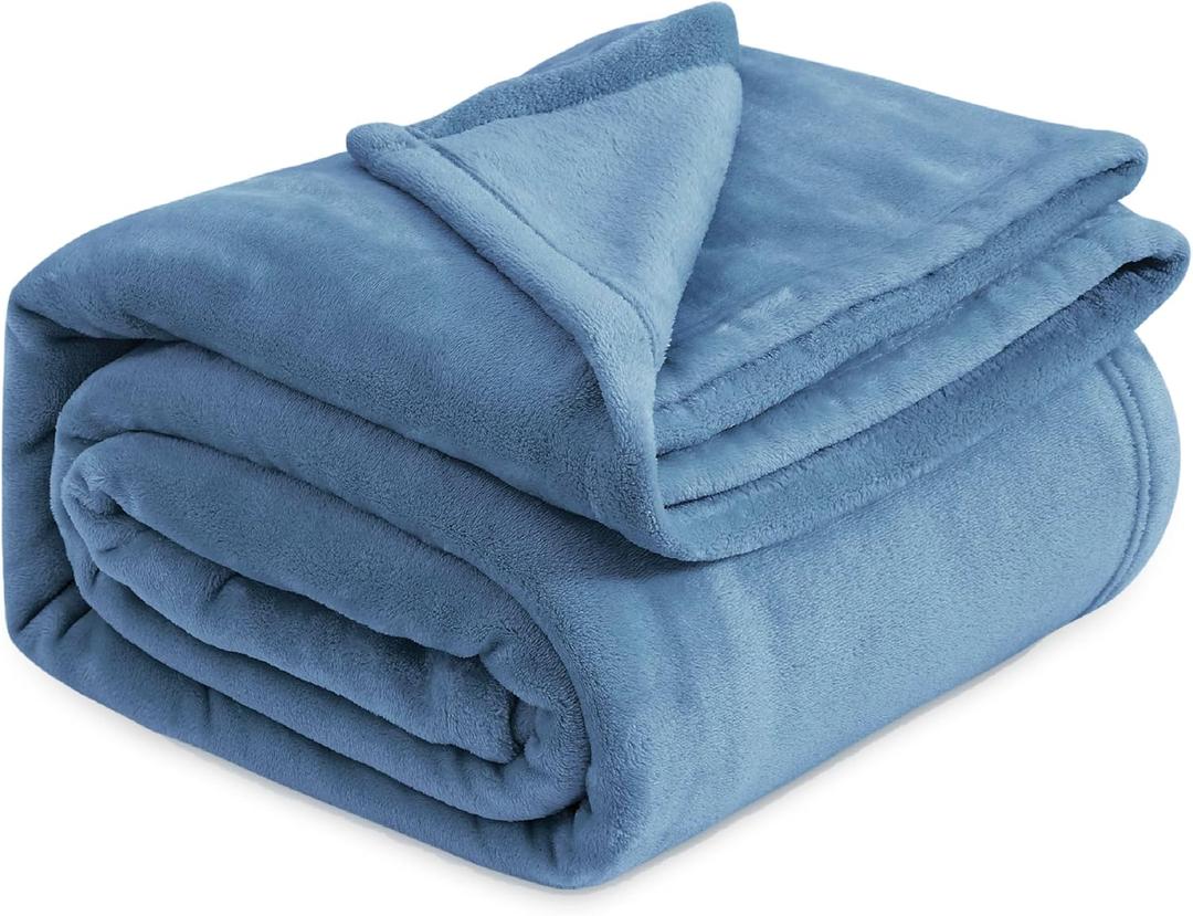 Bedsure Fleece Blankets Queen Size Washed Blue - Bed Blanket Soft Lightweight Plush Fuzzy Cozy Luxury Microfiber, 90x90 inches (Queen (90" x 90"))