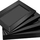Rubtlamp 12 Pcs Plastic Serving Trays - 13x8 Inch Disposable Rectangle Food Trays - Black Serving Platters for Party & Halloween